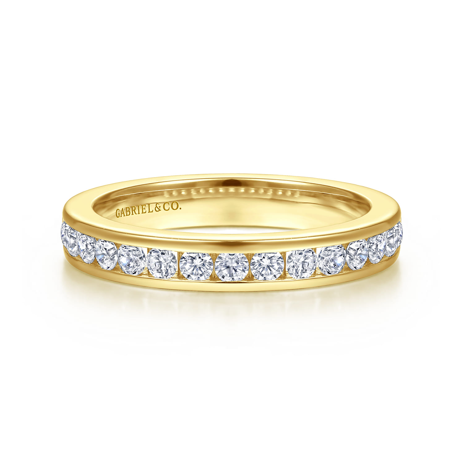 Straight Wedding Ring in 14k Yellow Gold with Round Natural Diamond at Gabriel & Co. - Shot 1
