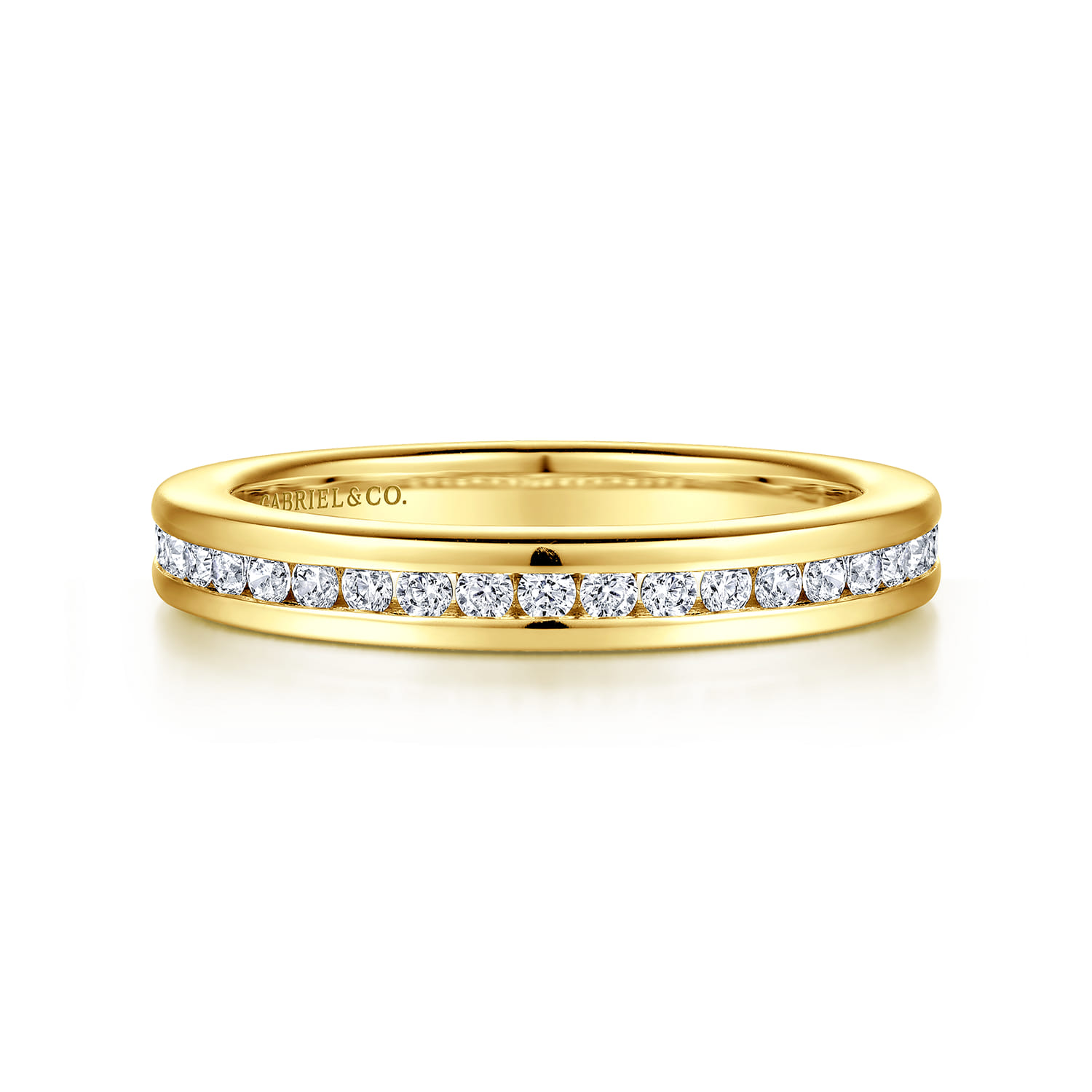 Straight Wedding Ring in 14k Yellow Gold with Round Natural Diamond at Gabriel & Co. - Shot 1