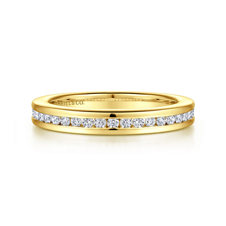 Straight Wedding Ring in 14k Yellow Gold with Round Natural Diamond at Gabriel & Co. - Shot 1