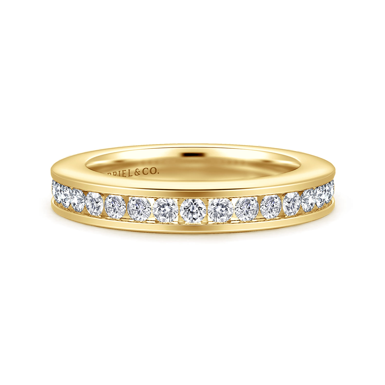 Straight Wedding Ring in 14k Yellow Gold with Round Natural Diamond at Gabriel & Co. - Shot 1