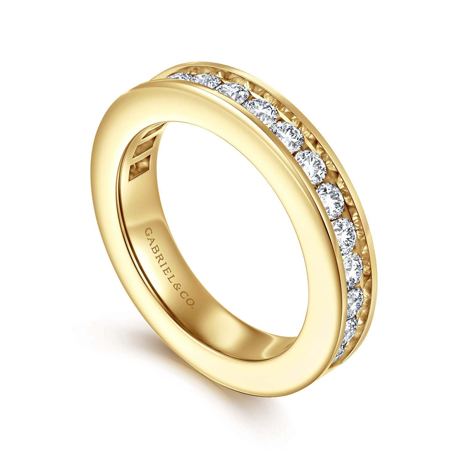 Straight Wedding Ring in 14k Yellow Gold with Round Natural Diamond at Gabriel & Co. - Shot 3