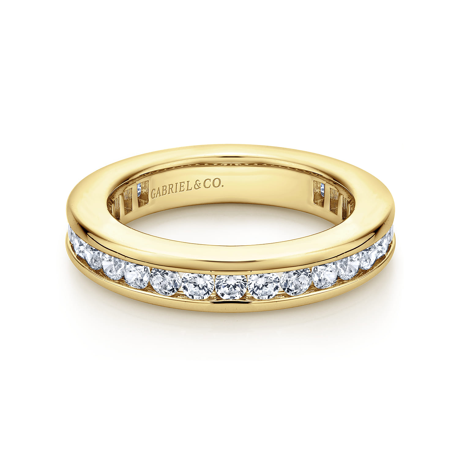 Eternity Band Wedding Ring in 14k Yellow Gold with Round Natural Diamond at Gabriel & Co. - Shot 1