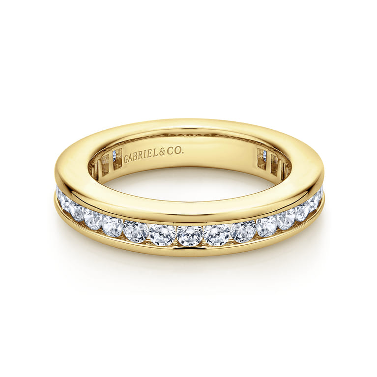 Eternity Band Wedding Ring in 14k Yellow Gold with Round Natural Diamond at Gabriel & Co. - Shot 1