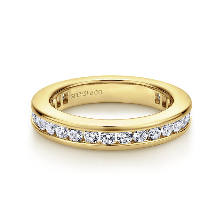 Eternity Band Wedding Ring in 14k Yellow Gold with Round Natural Diamond at Gabriel & Co. - Shot 1