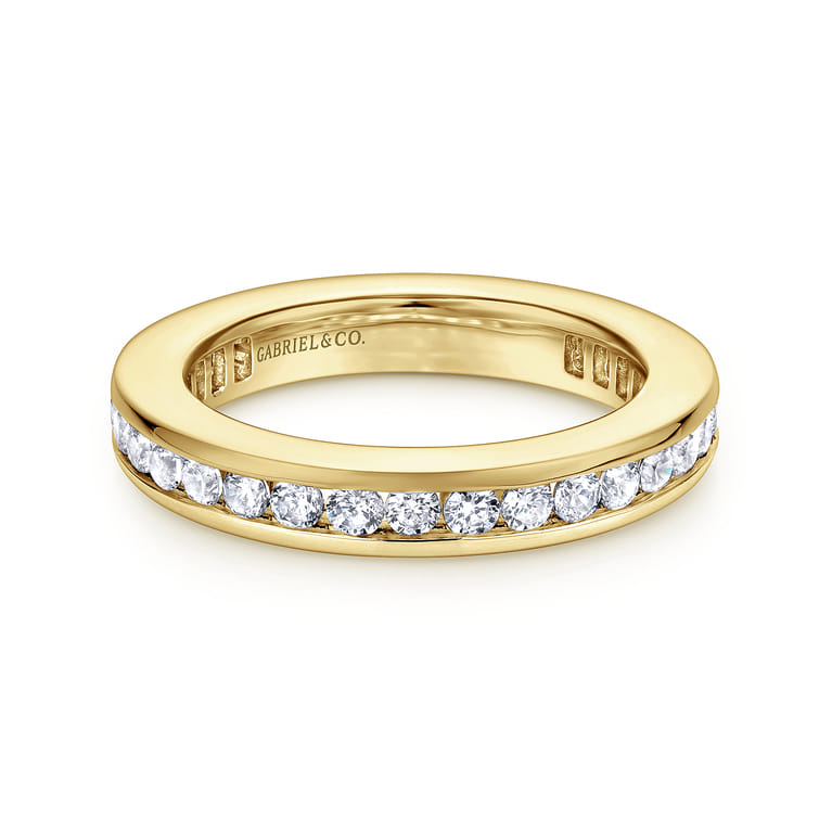 Eternity Band Wedding Ring in 14k Yellow Gold with Round Natural Diamond at Gabriel & Co. - Shot 1