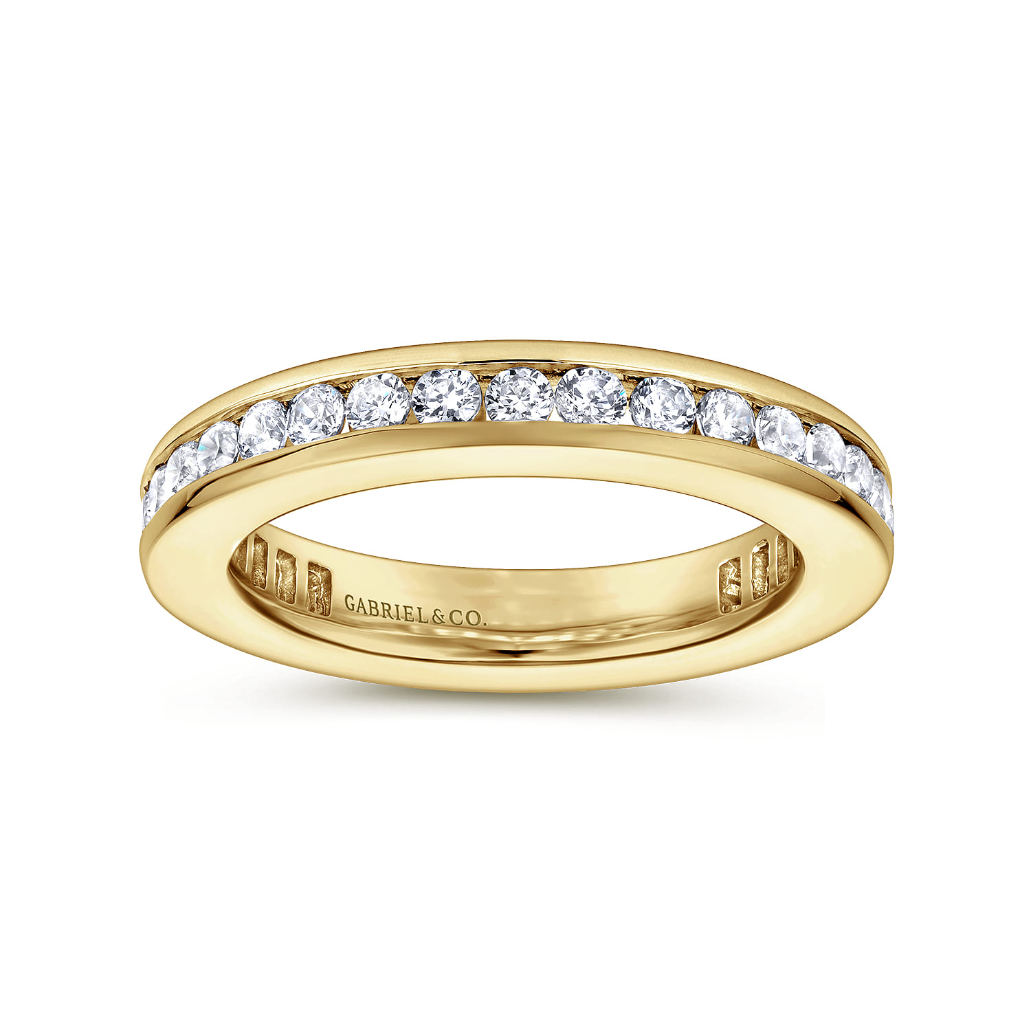 Eternity Band Wedding Ring in 14k Yellow Gold with Round Natural Diamond at Gabriel & Co. - Shot 4