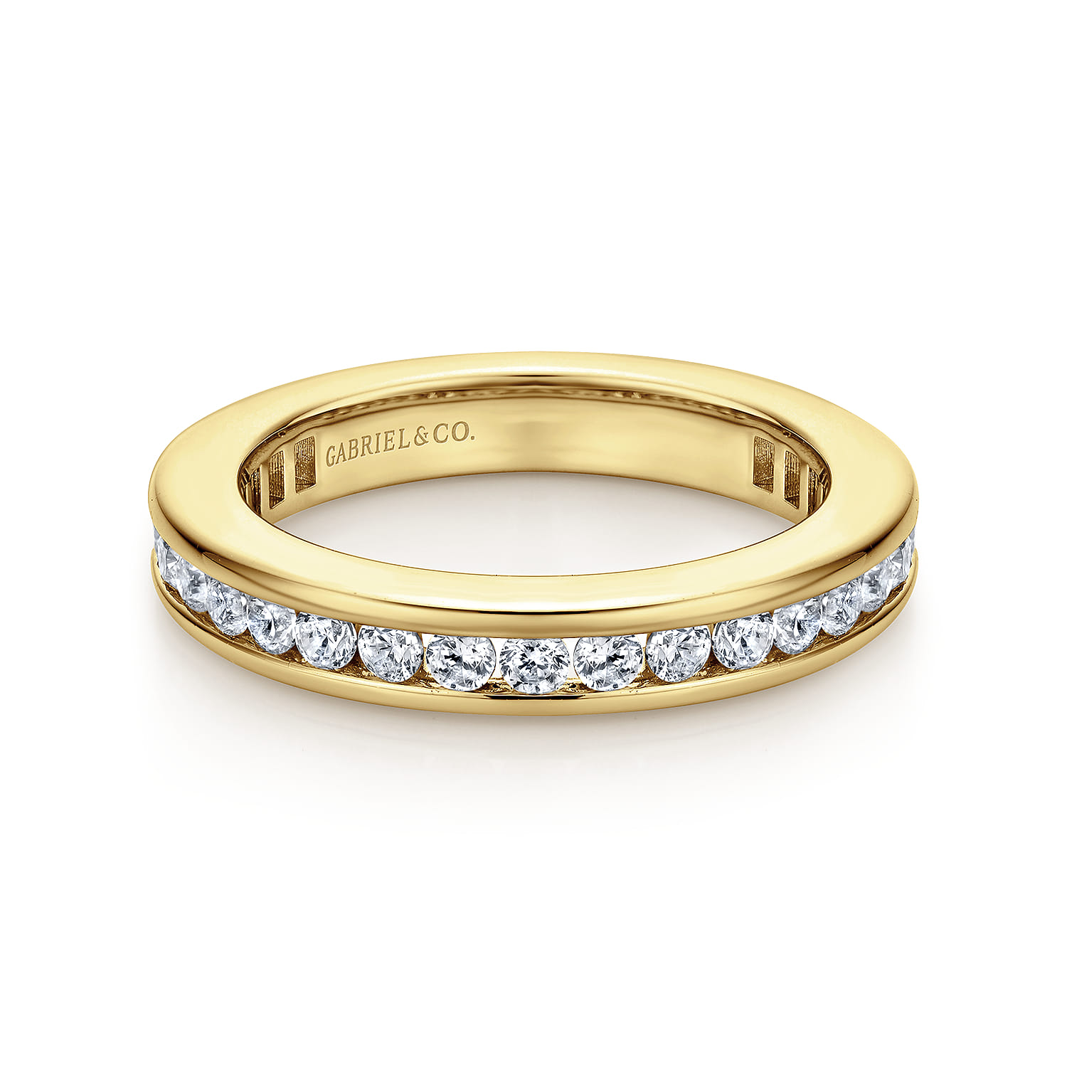 Eternity Band Wedding Ring in 14k Yellow Gold with Round Natural Diamond at Gabriel & Co. - Shot 1