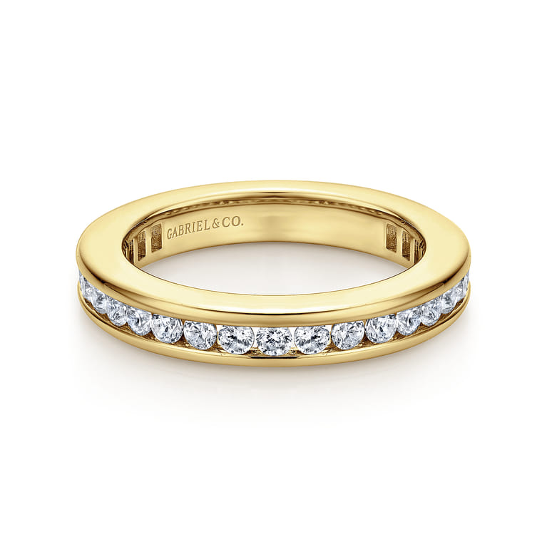 Eternity Band Wedding Ring in 14k Yellow Gold with Round Natural Diamond at Gabriel & Co. - Shot 1
