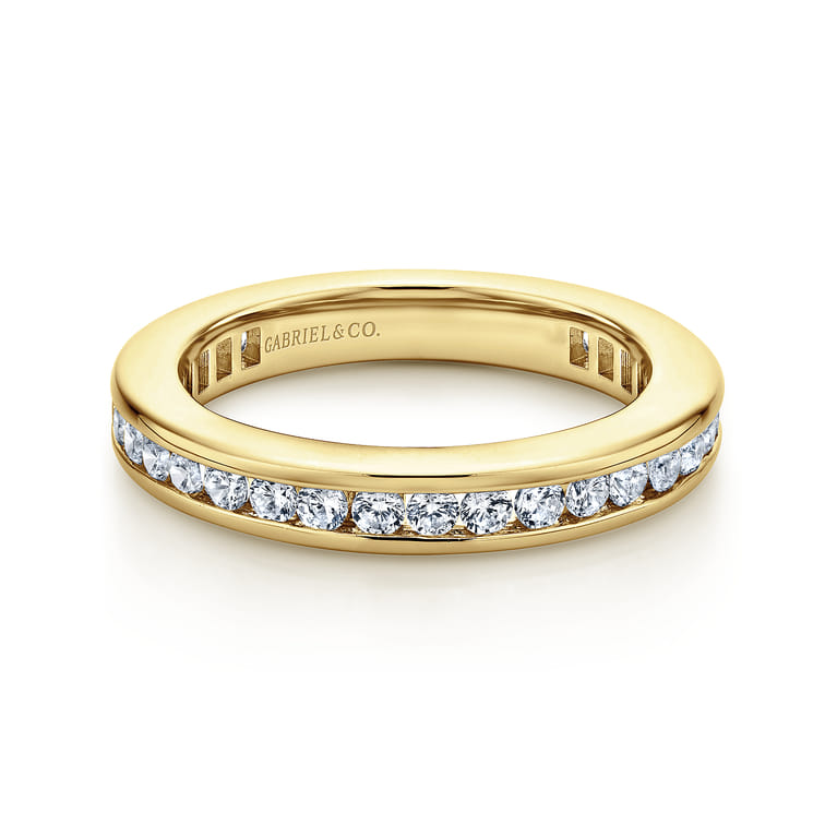 Eternity Band Wedding Ring in 14k Yellow Gold with Round Natural Diamond at Gabriel & Co. - Shot 1