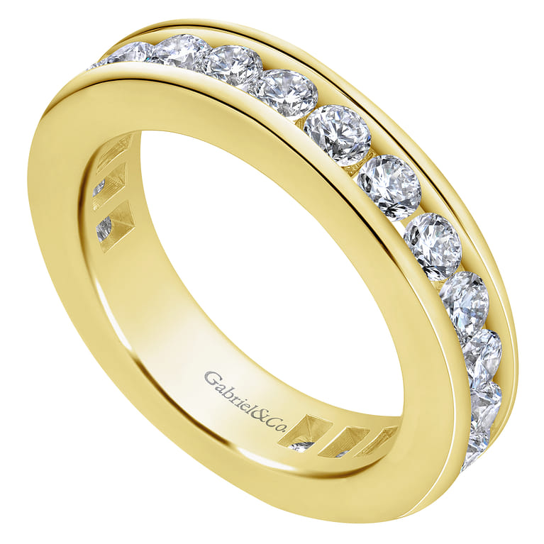 Eternity Band Wedding Ring in 14k Yellow Gold with Round Natural Diamond at Gabriel & Co. - Shot 3