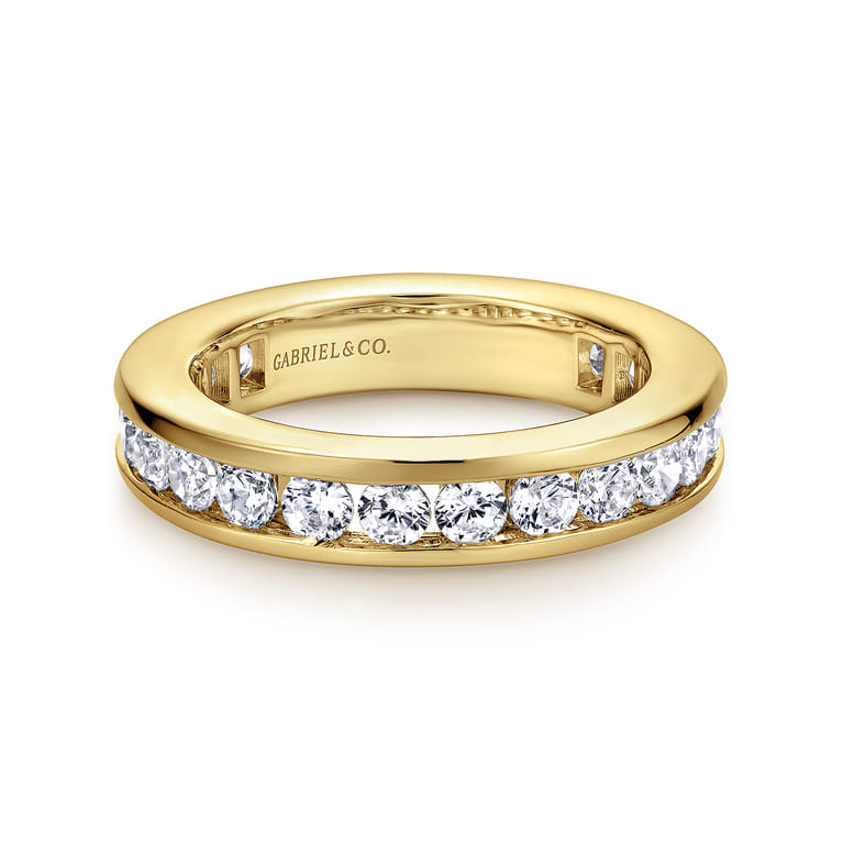 Eternity Band Wedding Ring in 14k Yellow Gold with Round Natural Diamond at Gabriel & Co. - Shot 1