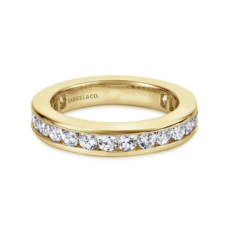 Eternity Band Wedding Ring in 14k Yellow Gold with Round Natural Diamond at Gabriel & Co. - Shot 1