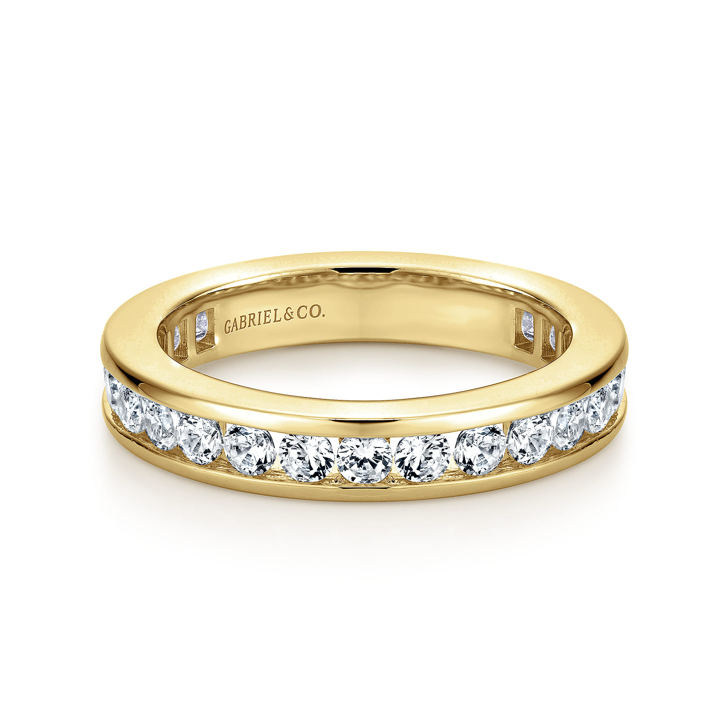 Eternity Band Wedding Ring in 14k Yellow Gold with Round Natural Diamond at Gabriel & Co. - Shot 1