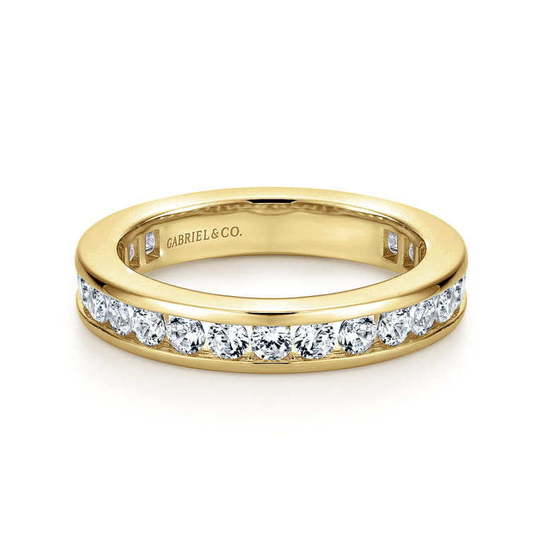 Eternity Band Wedding Ring in 14k Yellow Gold with Round Natural Diamond at Gabriel & Co. - Shot 1
