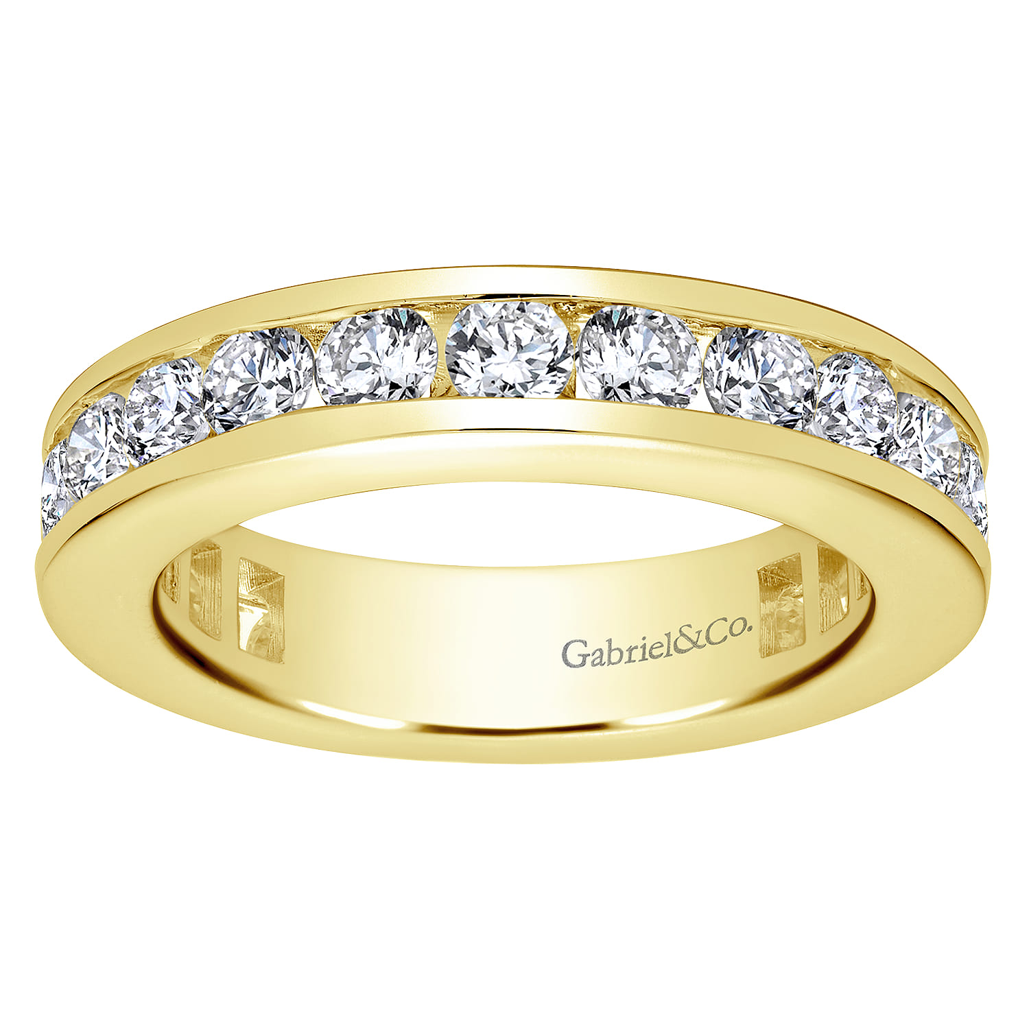 Eternity Band Wedding Ring in 14k Yellow Gold with Round Natural Diamond at Gabriel & Co. - Shot 4