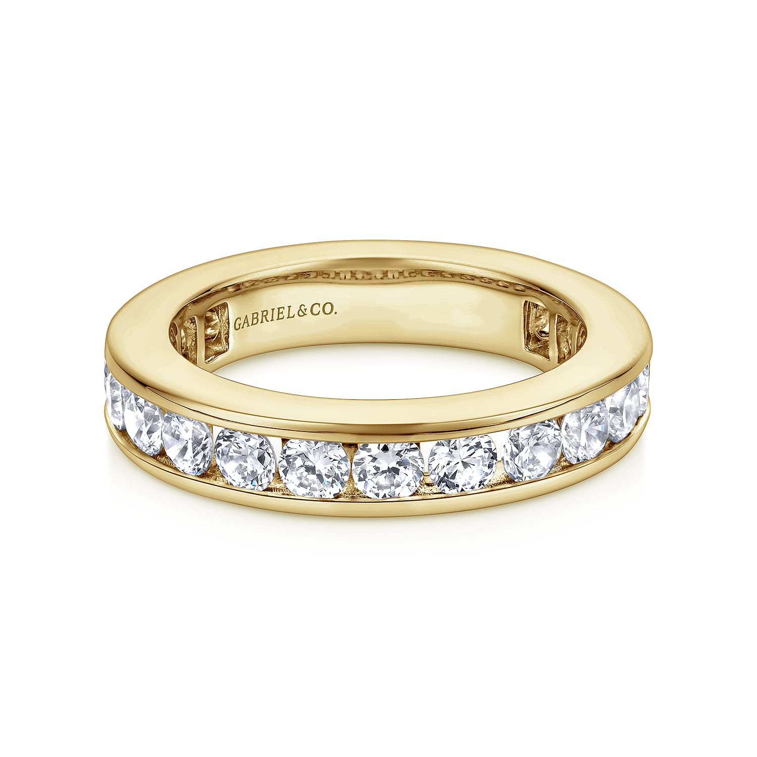 Eternity Band Wedding Ring in 14k Yellow Gold with Round Natural Diamond at Gabriel & Co. - Shot 1