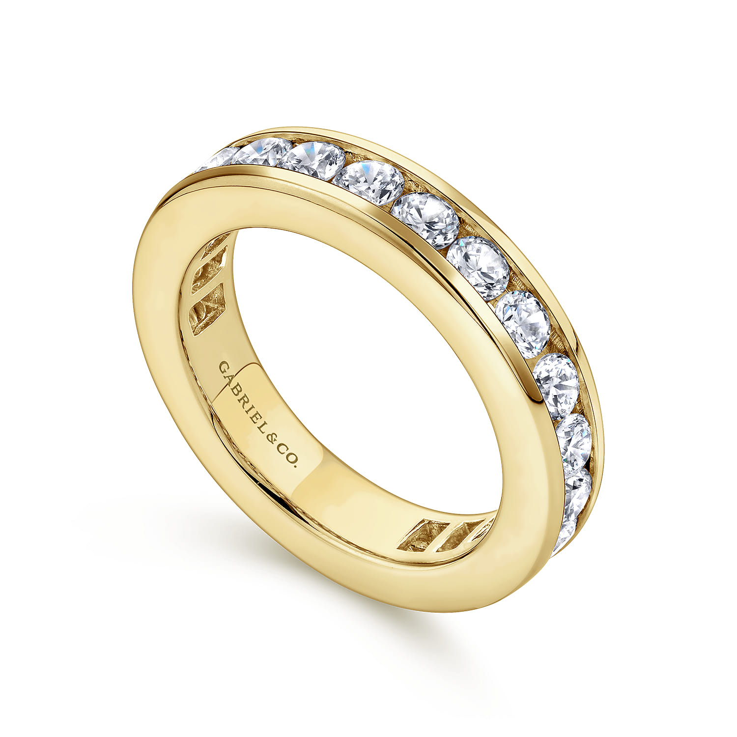 Eternity Band Wedding Ring in 14k Yellow Gold with Round Natural Diamond at Gabriel & Co. - Shot 3