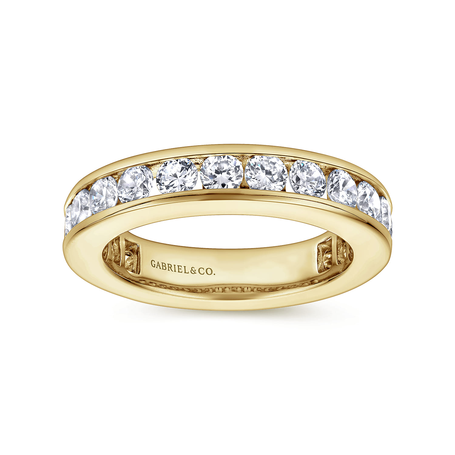 Eternity Band Wedding Ring in 14k Yellow Gold with Round Natural Diamond at Gabriel & Co. - Shot 4