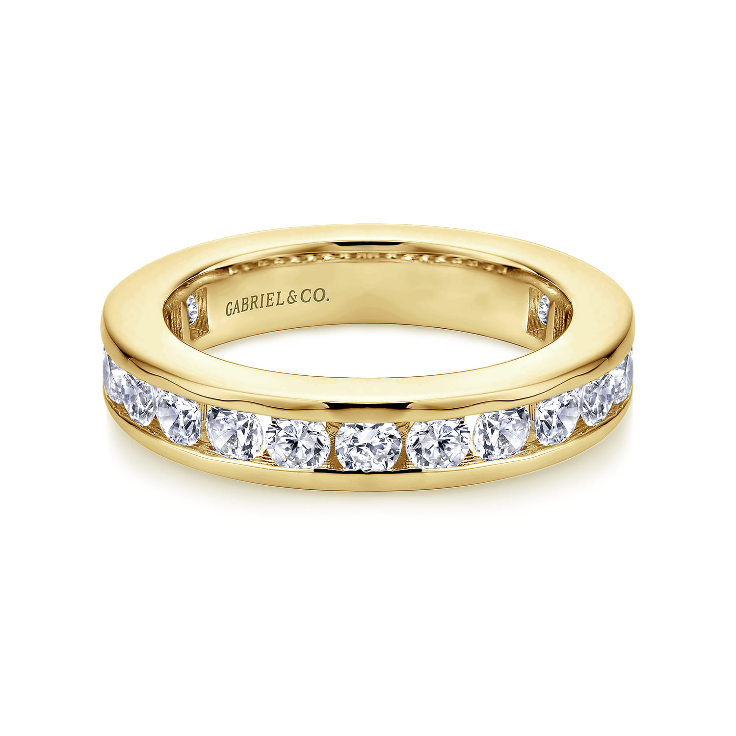 Eternity Band Wedding Ring in 14k Yellow Gold with Round Natural Diamond at Gabriel & Co. - Shot 1