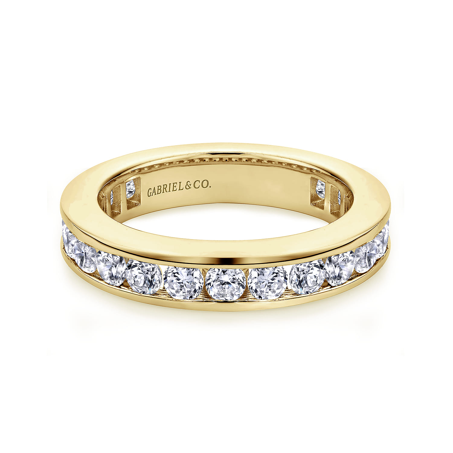 Eternity Band Wedding Ring in 14k Yellow Gold with Round Natural Diamond at Gabriel & Co. - Shot 1