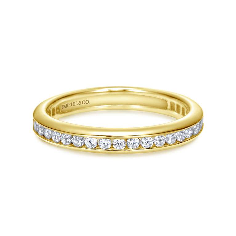 Eternity Band Wedding Ring in 14k Yellow Gold with Round Natural Diamond at Gabriel & Co. - Shot 1