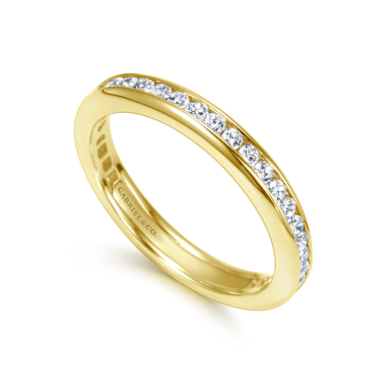 Eternity Band Wedding Ring in 14k Yellow Gold with Round Natural Diamond at Gabriel & Co. - Shot 3