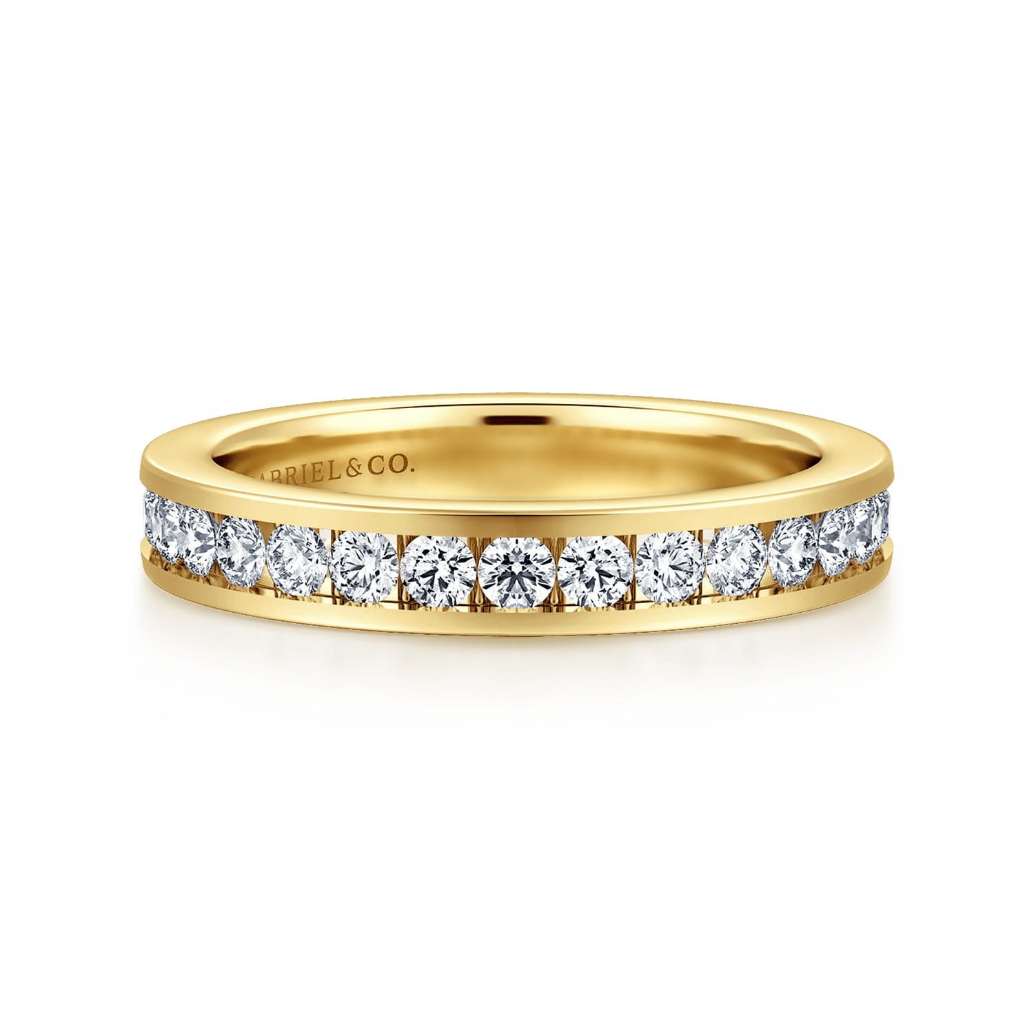 Straight Wedding Ring in 14k Yellow Gold with Round Natural Diamond at Gabriel & Co. - Shot 1