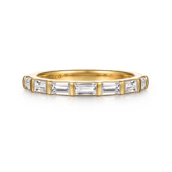 Rena - 14K Yellow Gold Bar Set Diamond Baguette 7 Stone Anniversary Band