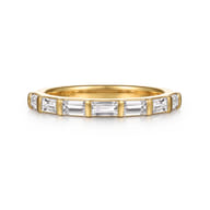 Rena - 14K Yellow Gold Bar Set Diamond Baguette 7 Stone Anniversary Band