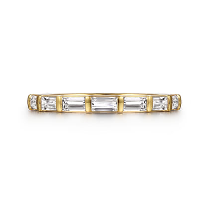 Rena - 14K Yellow Gold Bar Set Diamond Baguette 7 Stone Anniversary Band