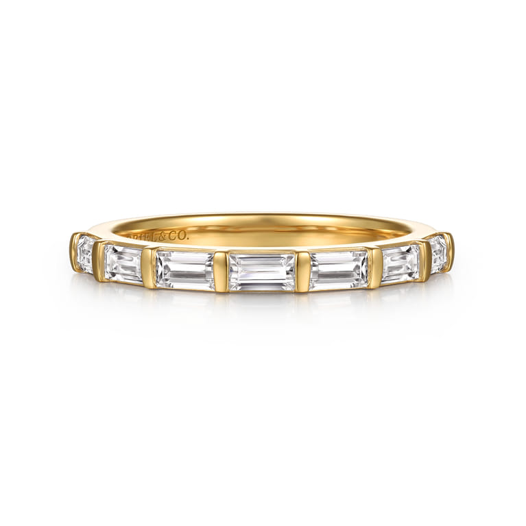 Fancy Wedding Ring in 14k Yellow Gold with Baguette Natural Diamond at Gabriel & Co. - Shot 1