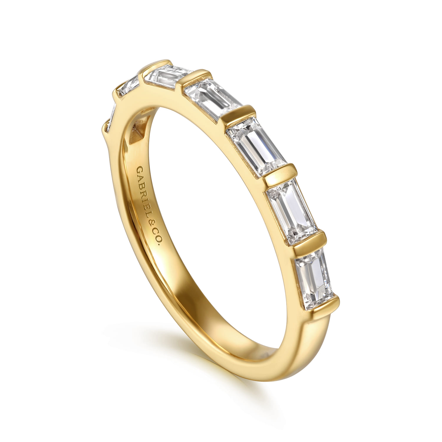 Rena - 14K Yellow Gold Channel Baguette 7 Stone Diamond Anniversary Band