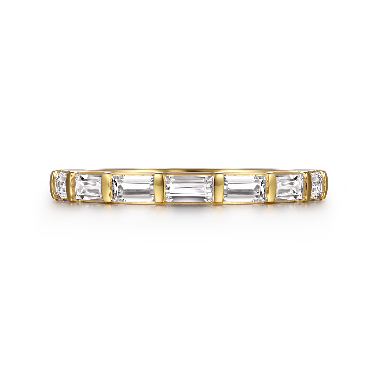 Rena - 14K Yellow Gold Channel Baguette 7 Stone Diamond Anniversary Band