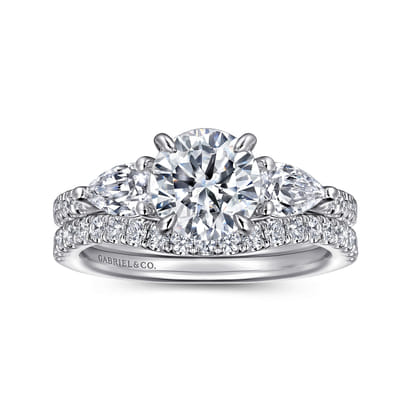 Renay - 14K White Gold Round Three Stone Diamond Engagement Ring