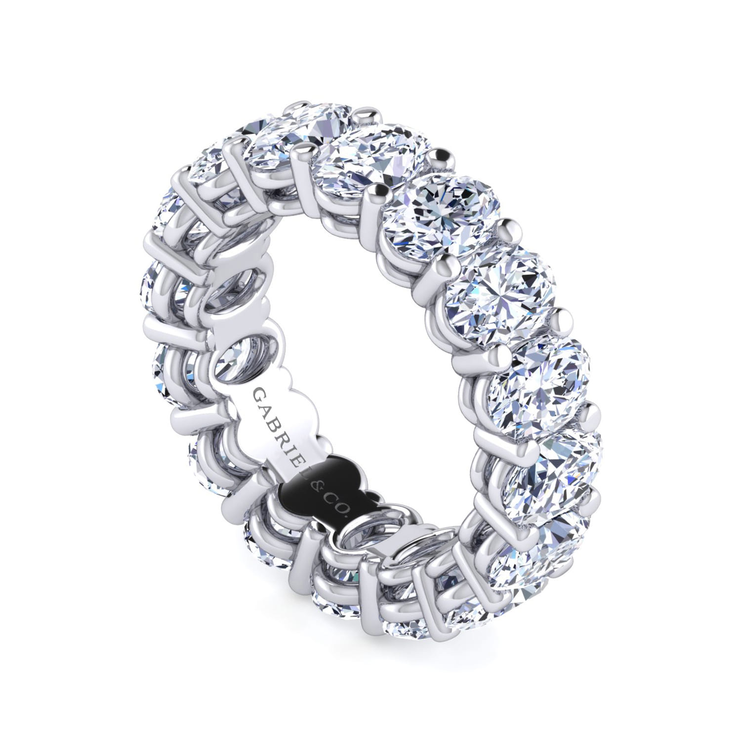 Eternity Band Wedding Ring in 14k White Gold with Oval Natural Diamond at Gabriel & Co. - Shot 3