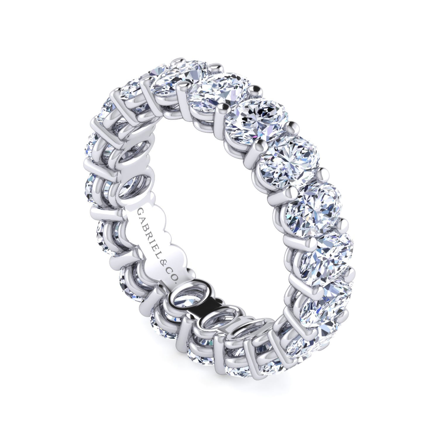 Eternity Band Wedding Ring in 14k White Gold with Oval Natural Diamond at Gabriel & Co. - Shot 3