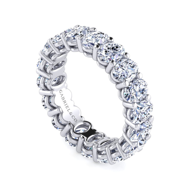 Eternity Band Wedding Ring in 14k White Gold with Oval Natural Diamond at Gabriel & Co. - Shot 3