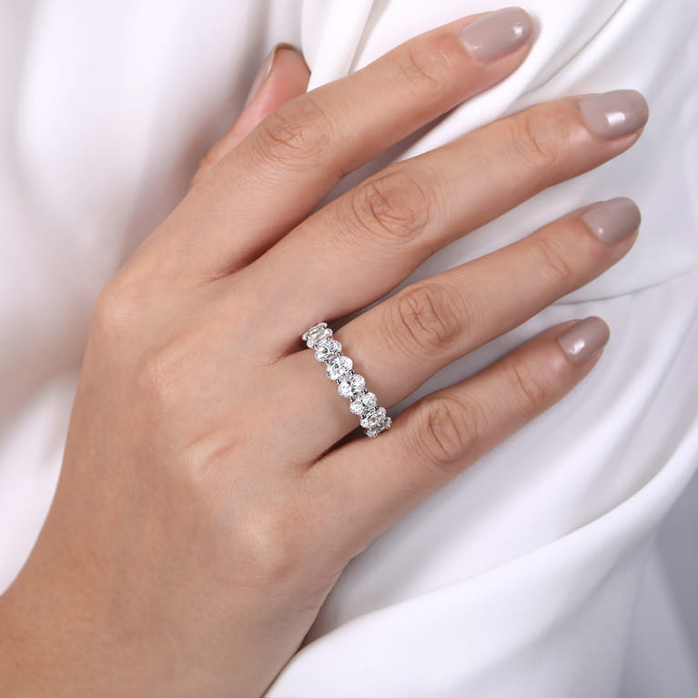 Eternity Band Wedding Ring in 14k White Gold with Oval Natural Diamond at Gabriel & Co. - Shot 5
