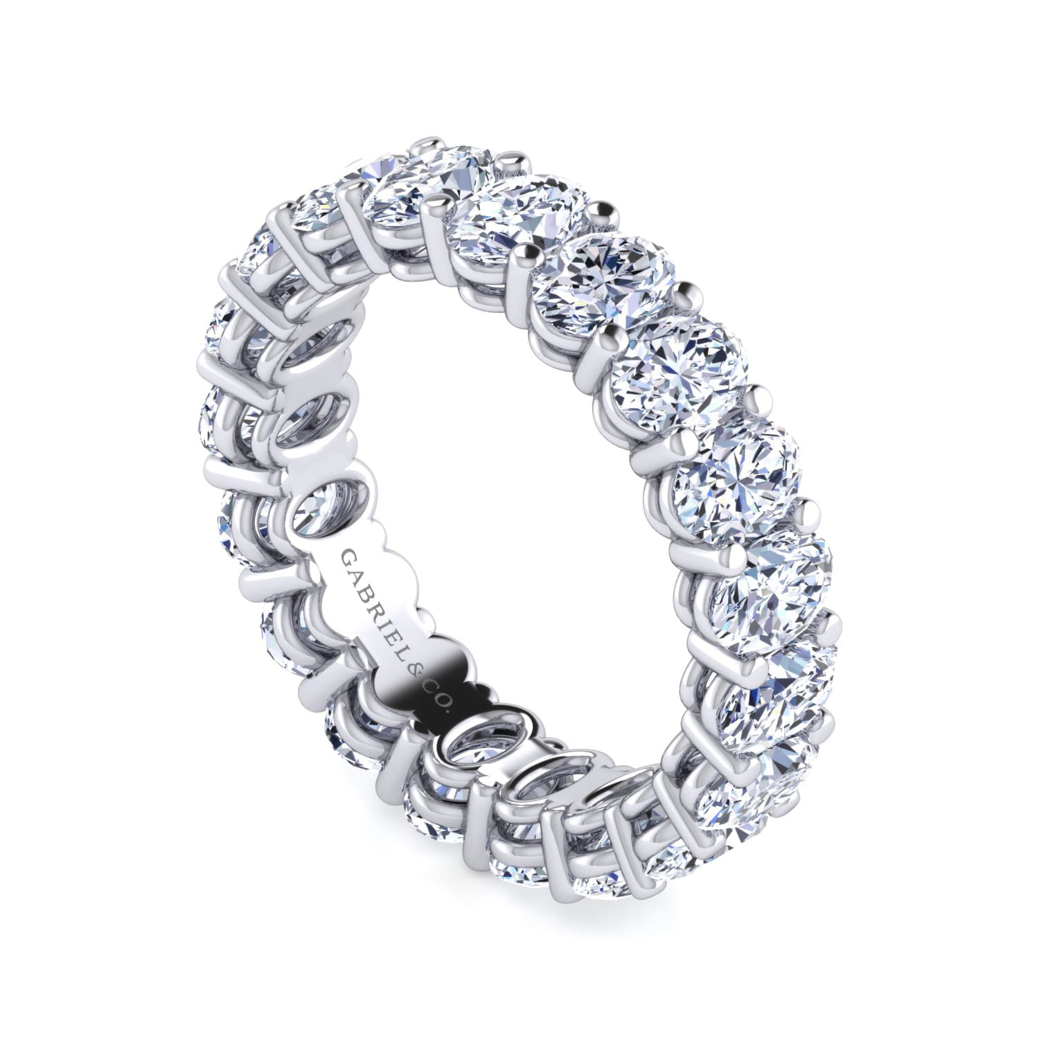 Eternity Band Wedding Ring in 14k White Gold with Oval Natural Diamond at Gabriel & Co. - Shot 3