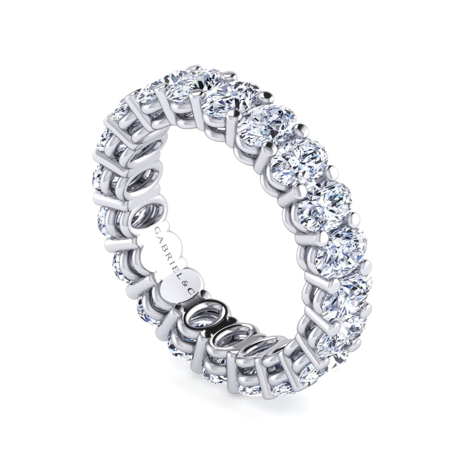 Eternity Band Wedding Ring in 14k White Gold with Oval Natural Diamond at Gabriel & Co. - Shot 3