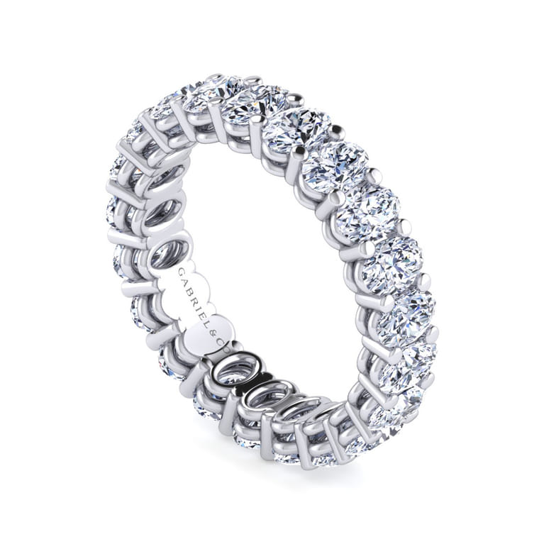 Eternity Band Wedding Ring in 14k White Gold with Oval Natural Diamond at Gabriel & Co. - Shot 3