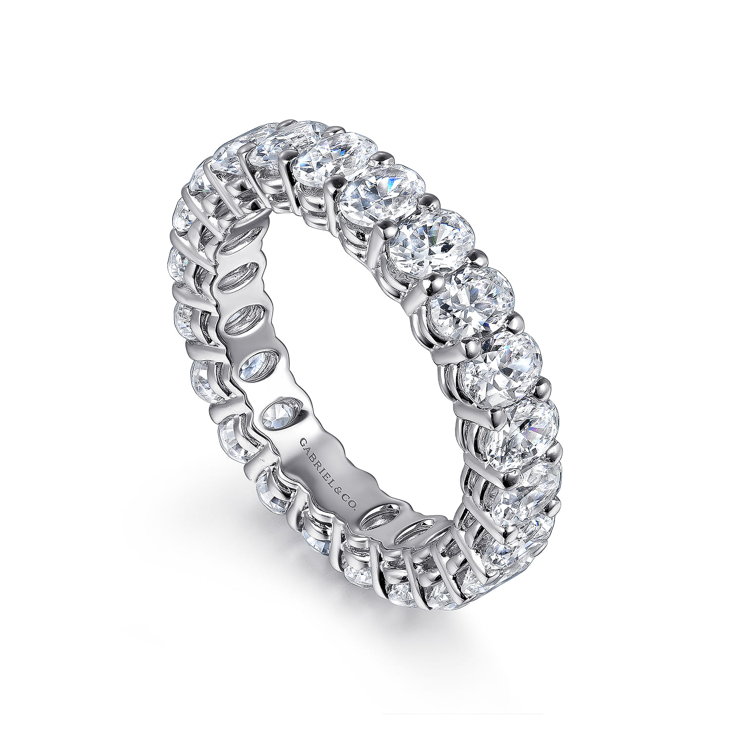 Eternity Band Wedding Ring in 14k White Gold with Oval Natural Diamond at Gabriel & Co. - Shot 3