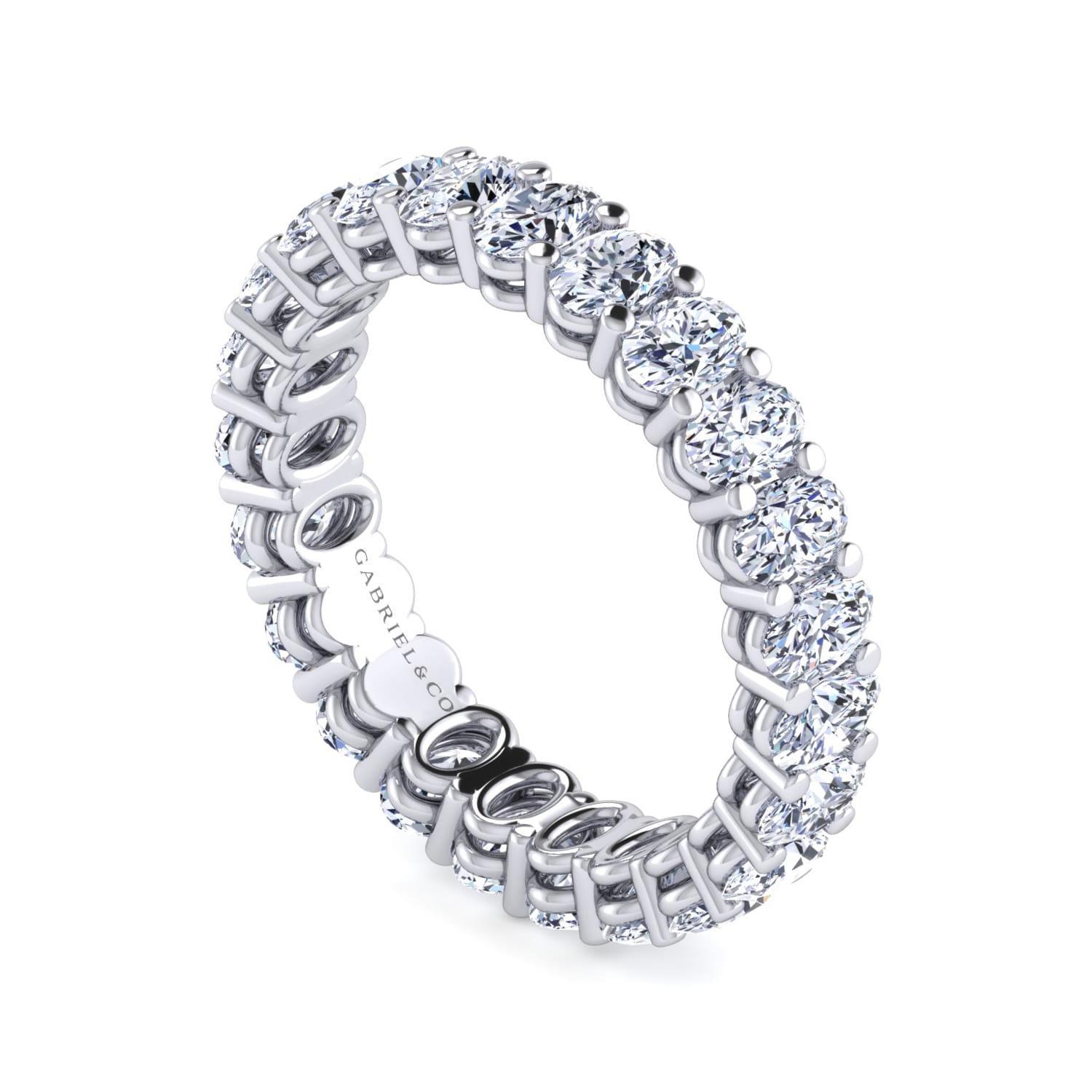 Eternity Band Wedding Ring in 14k White Gold with Oval Natural Diamond at Gabriel & Co. - Shot 3