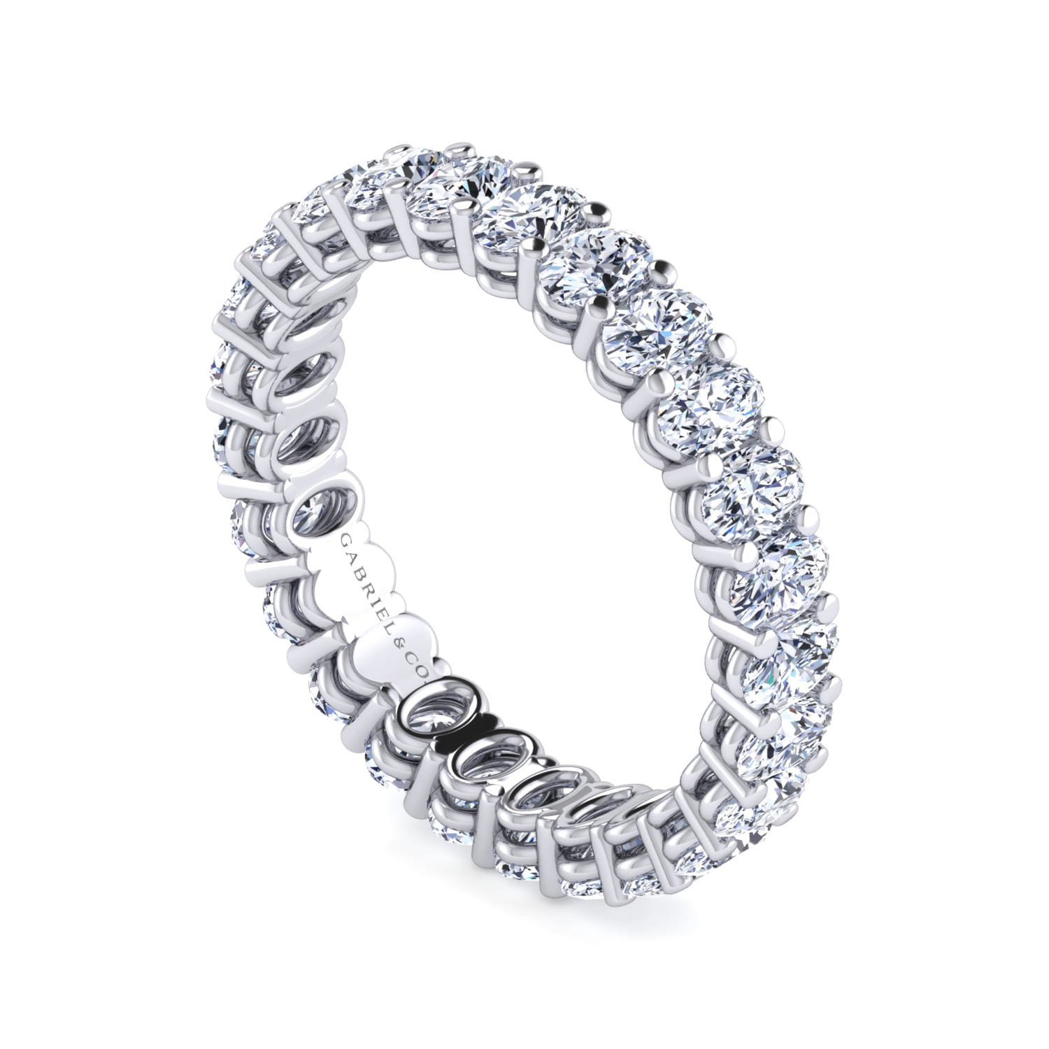 Eternity Band Wedding Ring in 14k White Gold with Oval Natural Diamond at Gabriel & Co. - Shot 3