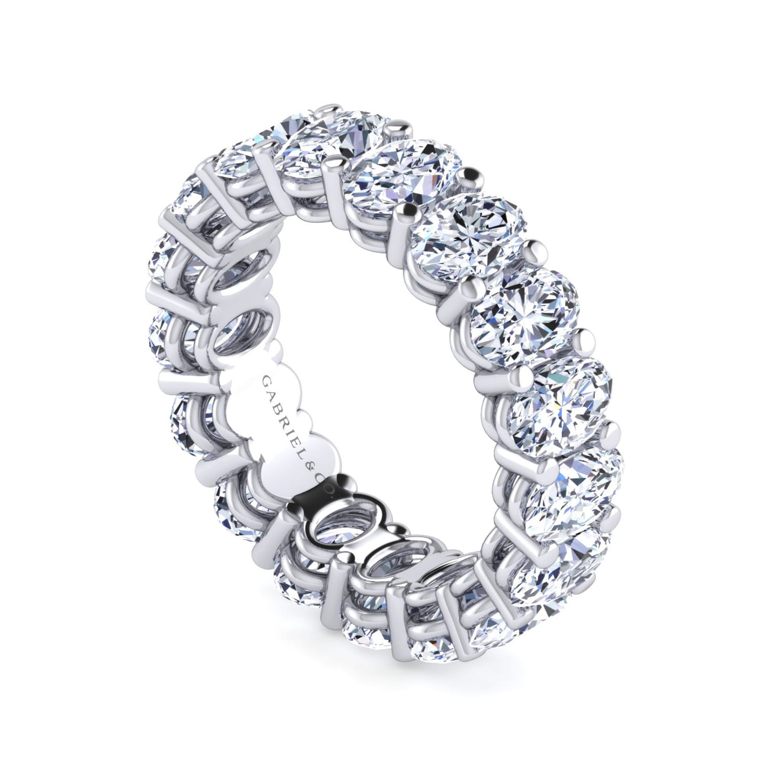 Eternity Band Wedding Ring in 14k White Gold with Oval Natural Diamond at Gabriel & Co. - Shot 3