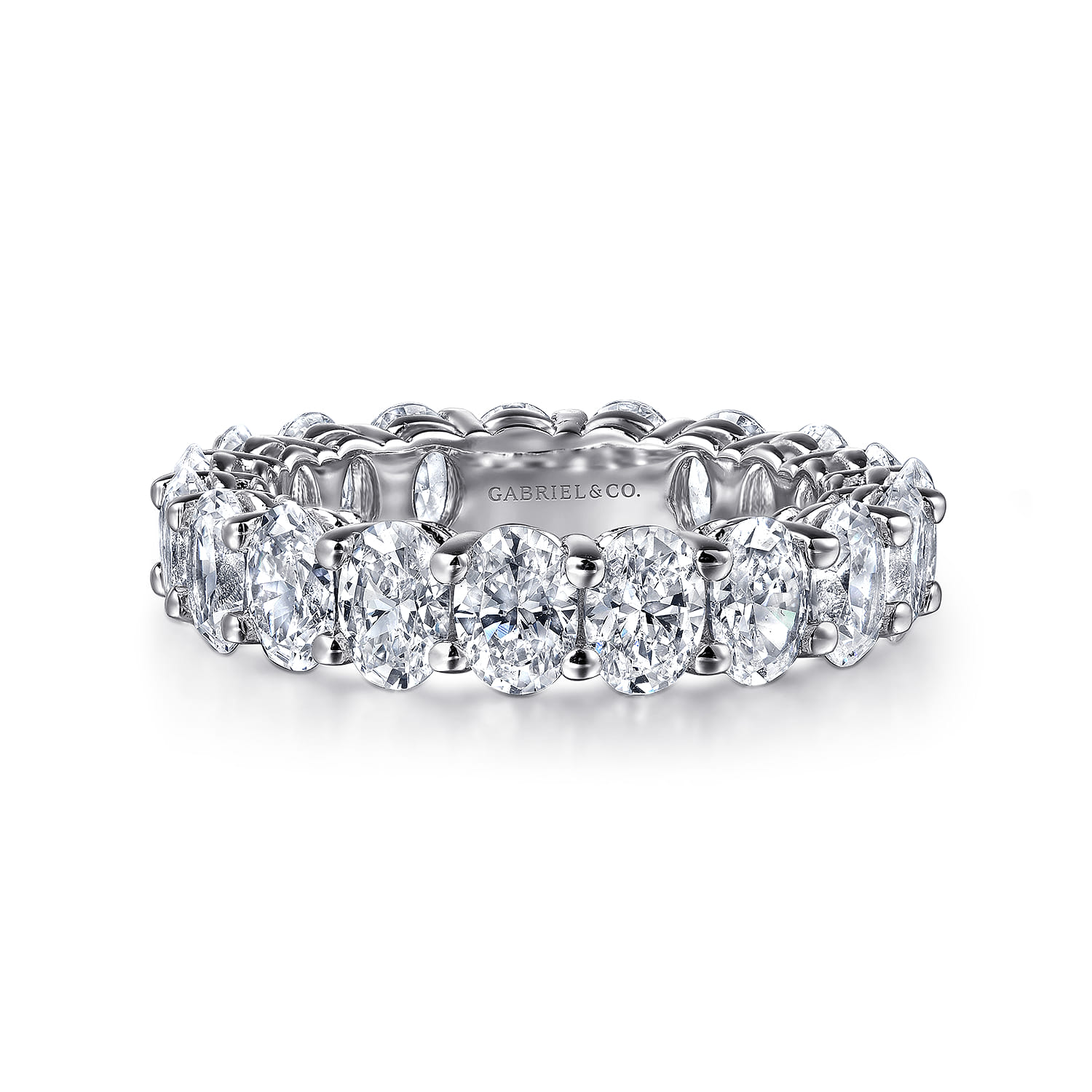 Eternity Band Wedding Ring in 14k White Gold with Oval Natural Diamond at Gabriel & Co. - Shot 1