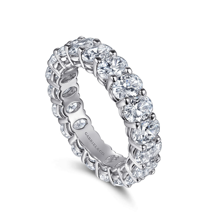 Eternity Band Wedding Ring in 14k White Gold with Oval Natural Diamond at Gabriel & Co. - Shot 3