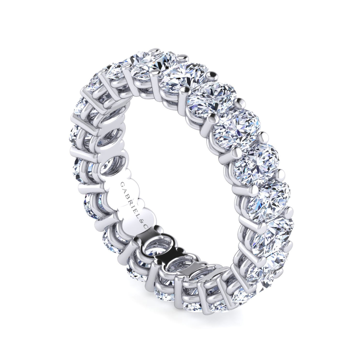 Eternity Band Wedding Ring in 14k White Gold with Oval Natural Diamond at Gabriel & Co. - Shot 3
