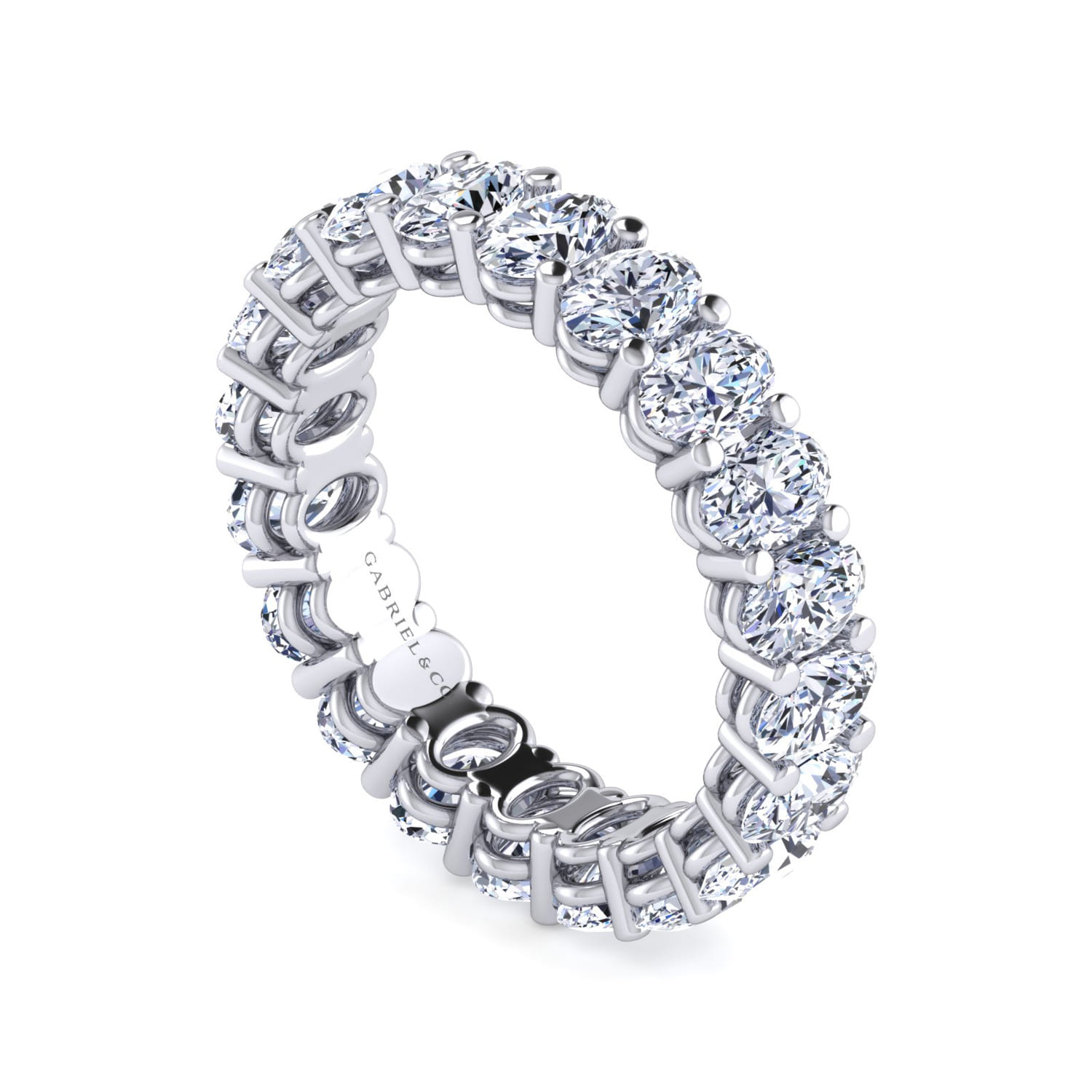 Eternity Band Wedding Ring in 14k White Gold with Oval Natural Diamond at Gabriel & Co. - Shot 3