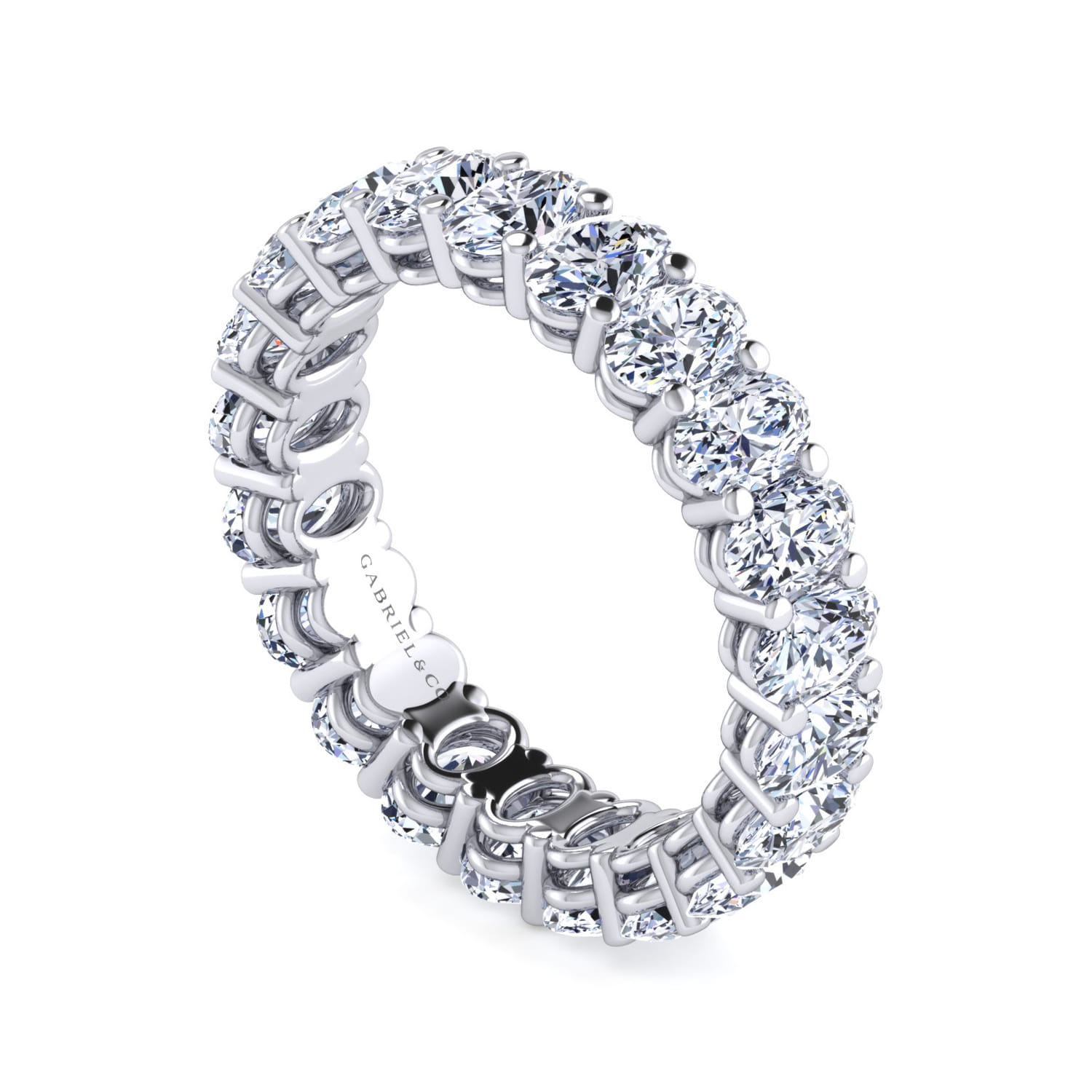 Eternity Band Wedding Ring in 14k White Gold with Oval Natural Diamond at Gabriel & Co. - Shot 3